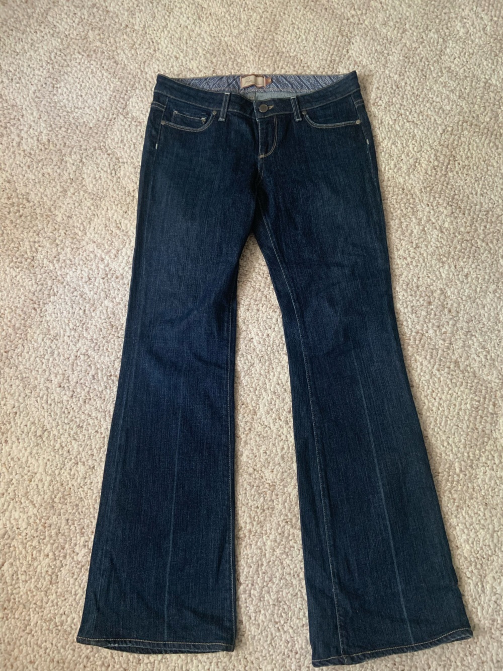 PAIGE Dark Blue Boot Cut Jeans - Classic Back Pocket Detail - Picture 2 of 4